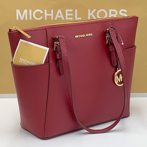 NWT MICHAEL KORS CHARLOTTE LARGE TOP ZIP TOTE BAG Dark Berry COLOR - Picture 5 of 16